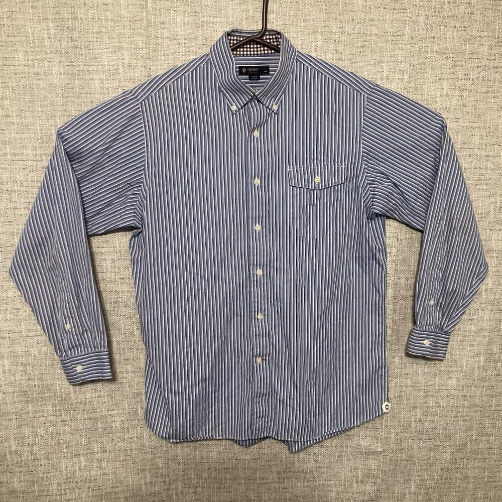 Cremieux Collection Striped Blue, White Large Dress Shirt Men's Long Sleeve